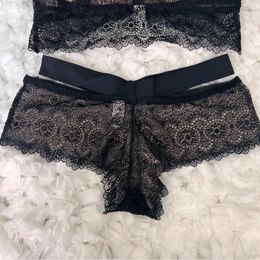 Black Nude Lace Lingerie Set | Bralette &‎ Shorts | M/L Sexy Nightwear